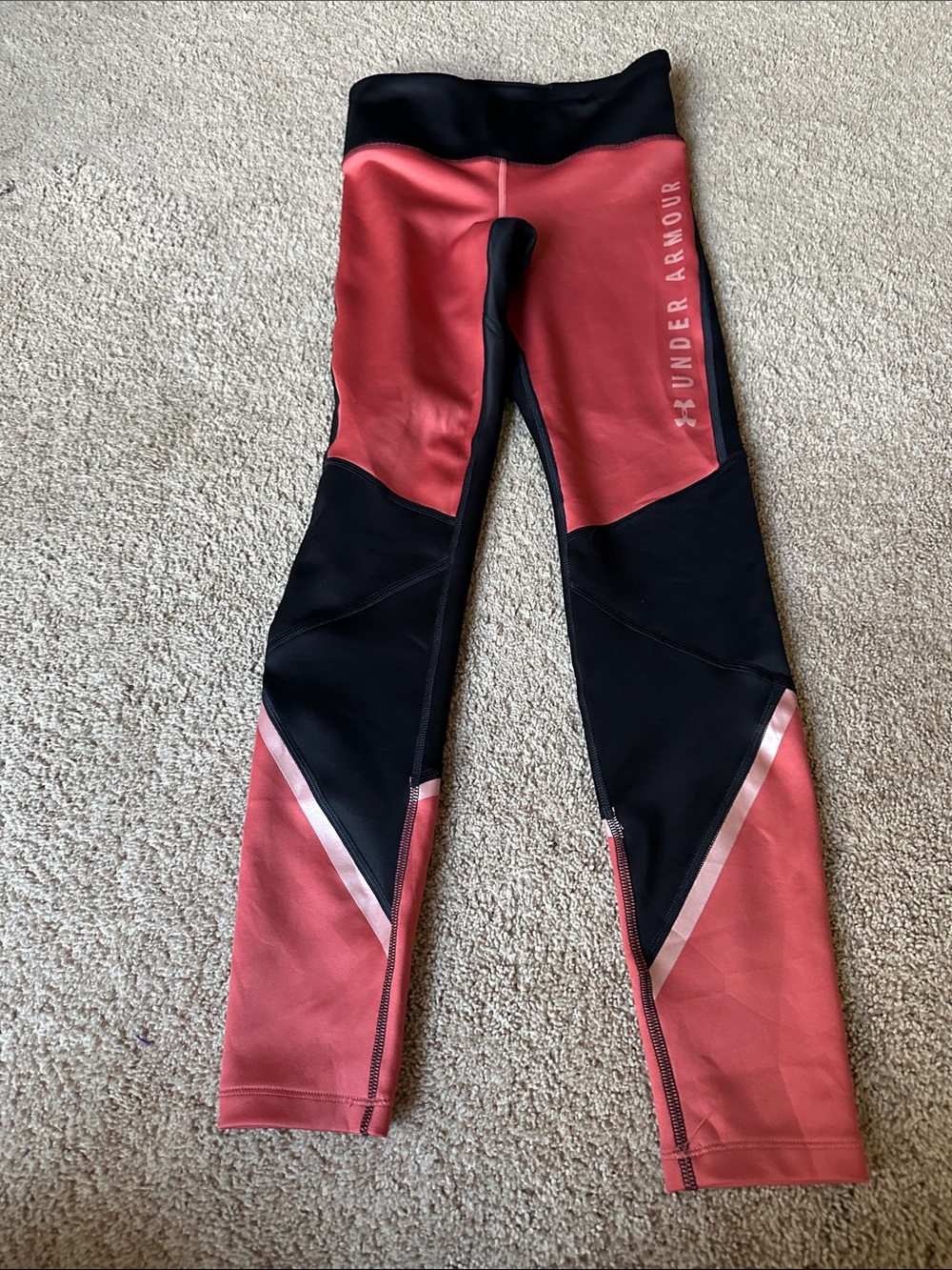 Under Armour Coral and Black Colorblock Performance Leggings